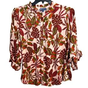Democracy Multicolor Leaf Print Blouse